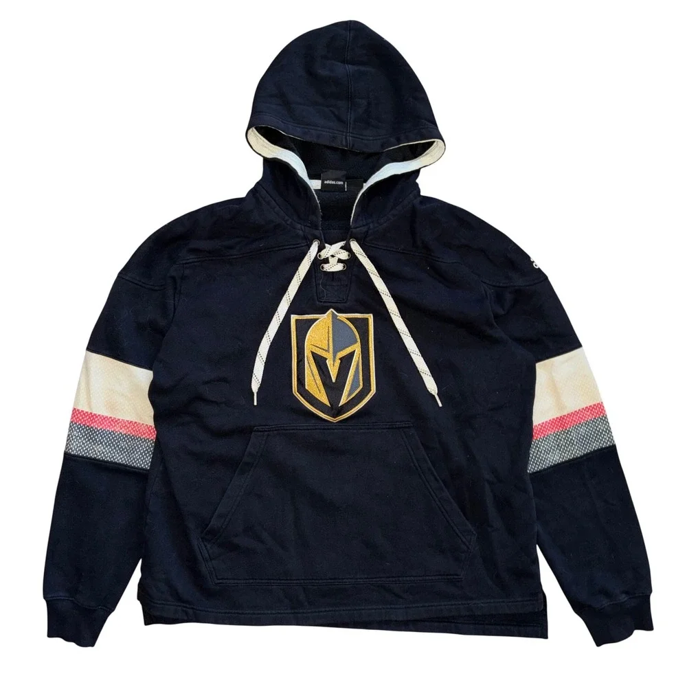 Adidas Vegas Golden Knights Mens XL Lace Up Hoodie Black Hockey Sweatshirt